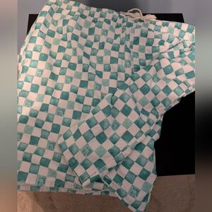 Old Navy Checkered Teal and White Swim Trunks